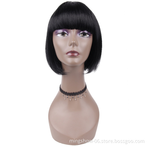 Manufacturer straight synthetic short bob style wig with bangs